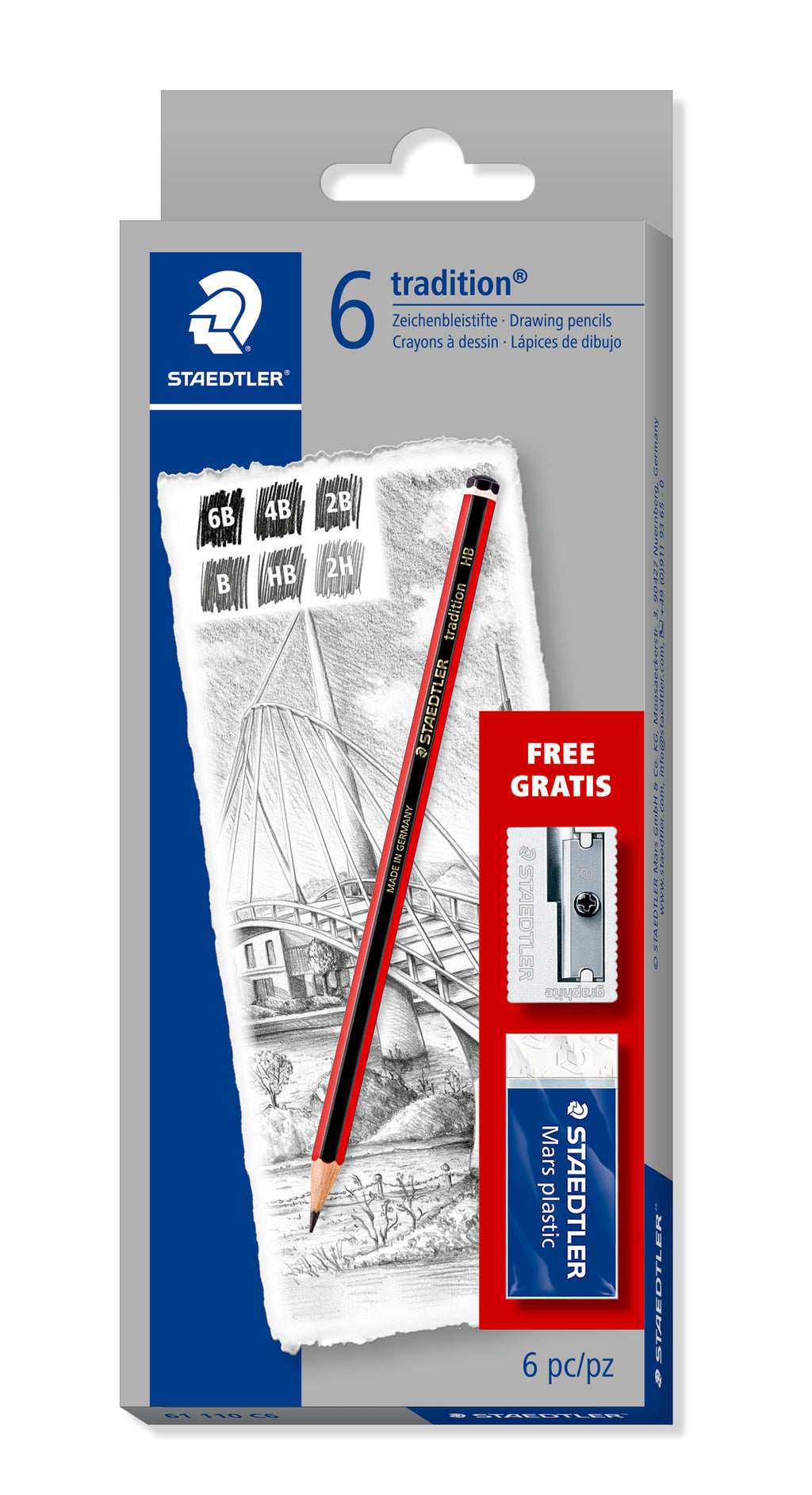 STAEDTLER tradition 110 Sketching Set — 6 Pencils, Eraser & Sharpener