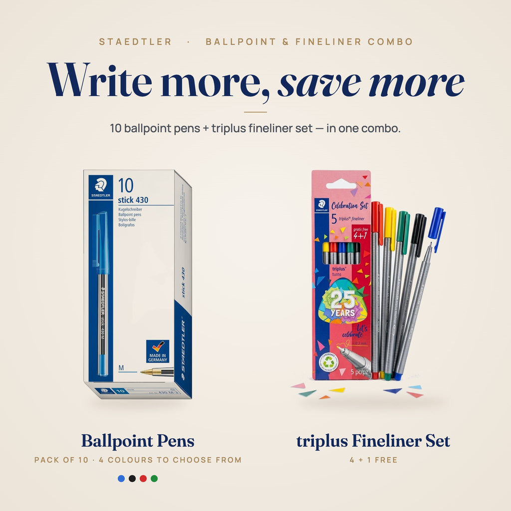 STAEDTLER 10 ballpoint pens + Triplus fineliner set combo