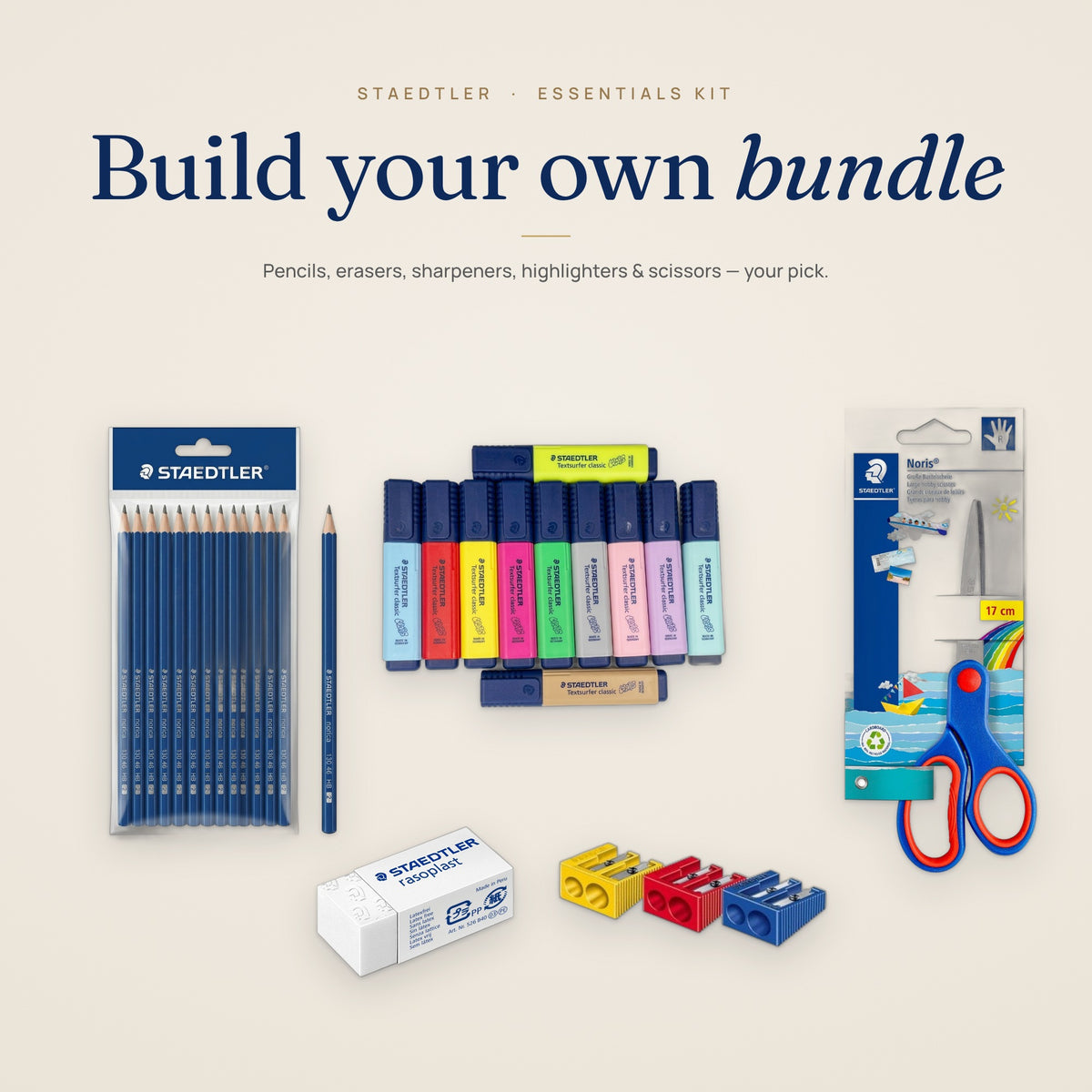 Essentials Bundle — Pencils, Eraser, Sharpener, Highlighter, Scissors