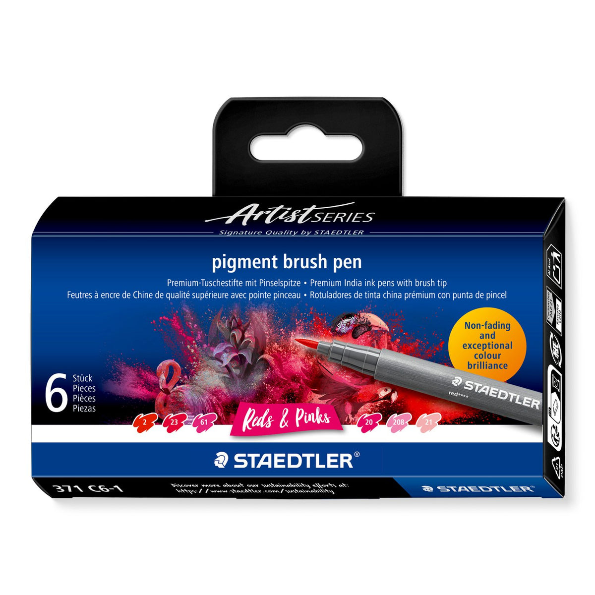 STAEDTLER Pigment Brush Pens — 6 Reds & Pinks
