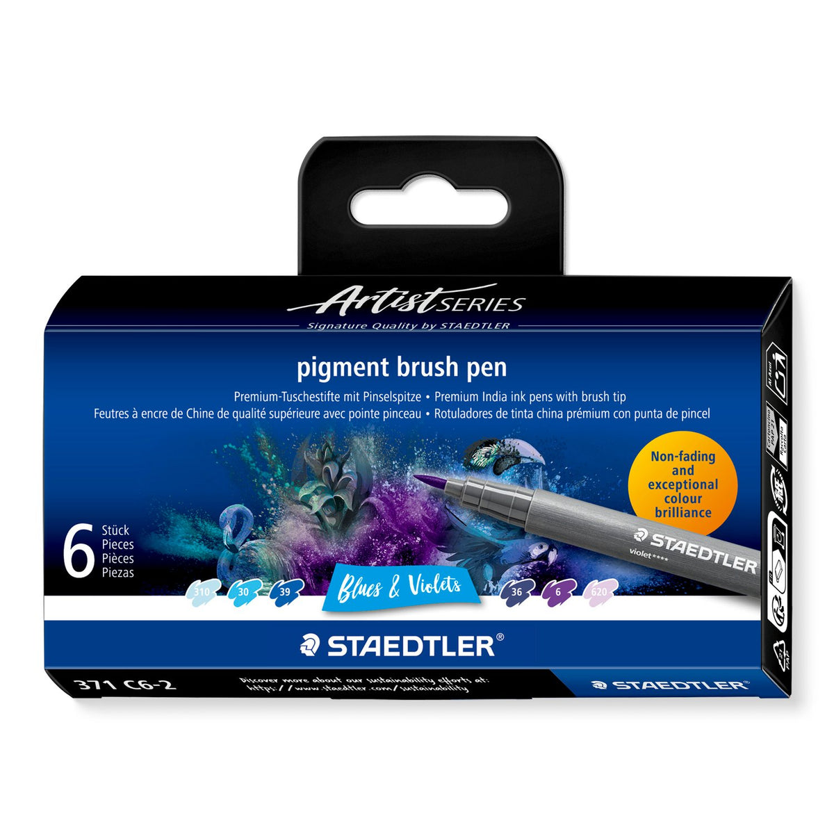 STAEDTLER Pigment Brush Pens — 6 Blues & Violets