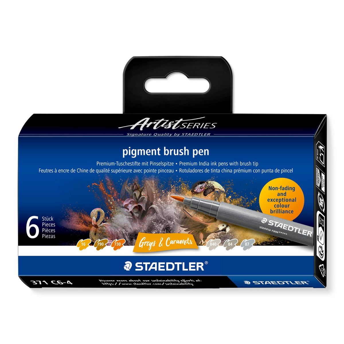 STAEDTLER Pigment Brush Pens — 6 Greys & Caramels