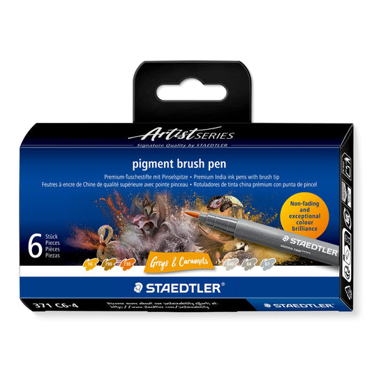 STAEDTLER Pigment Brush Pen Set of 6 - Greys & Caramels