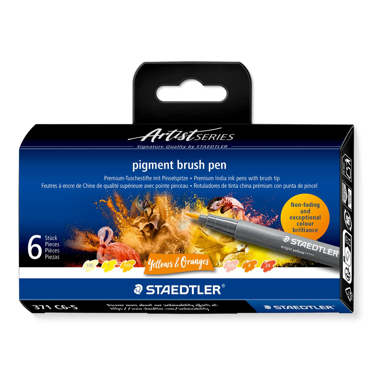 STAEDTLER Pigment Brush Pens — 6 Yellows & Oranges