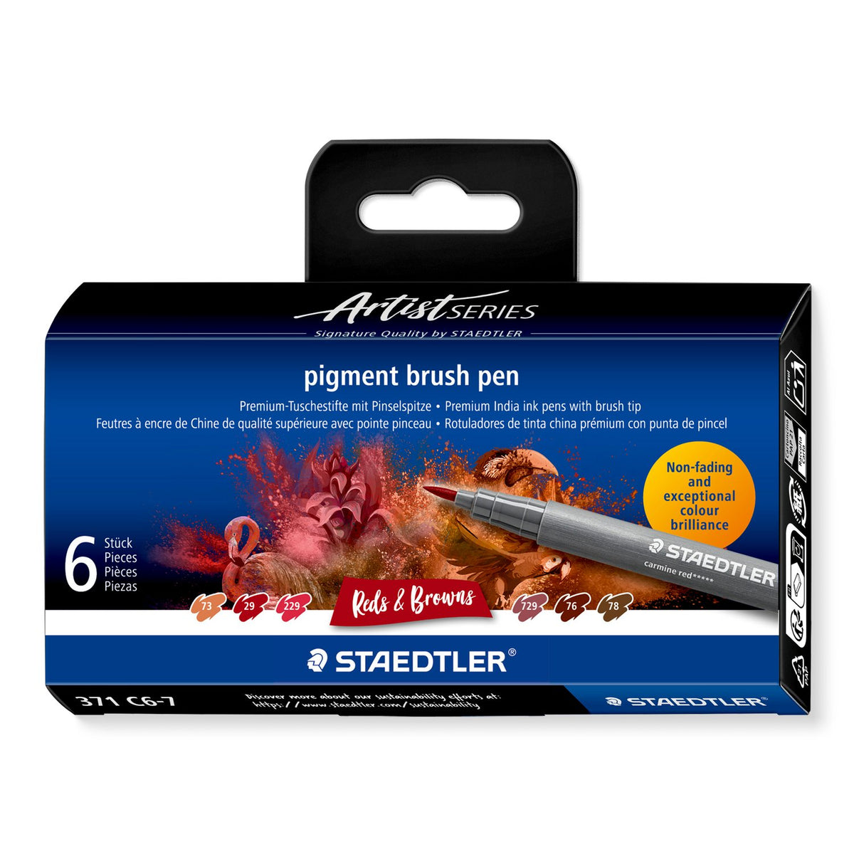STAEDTLER Pigment Brush Pens — 6 Reds & Browns