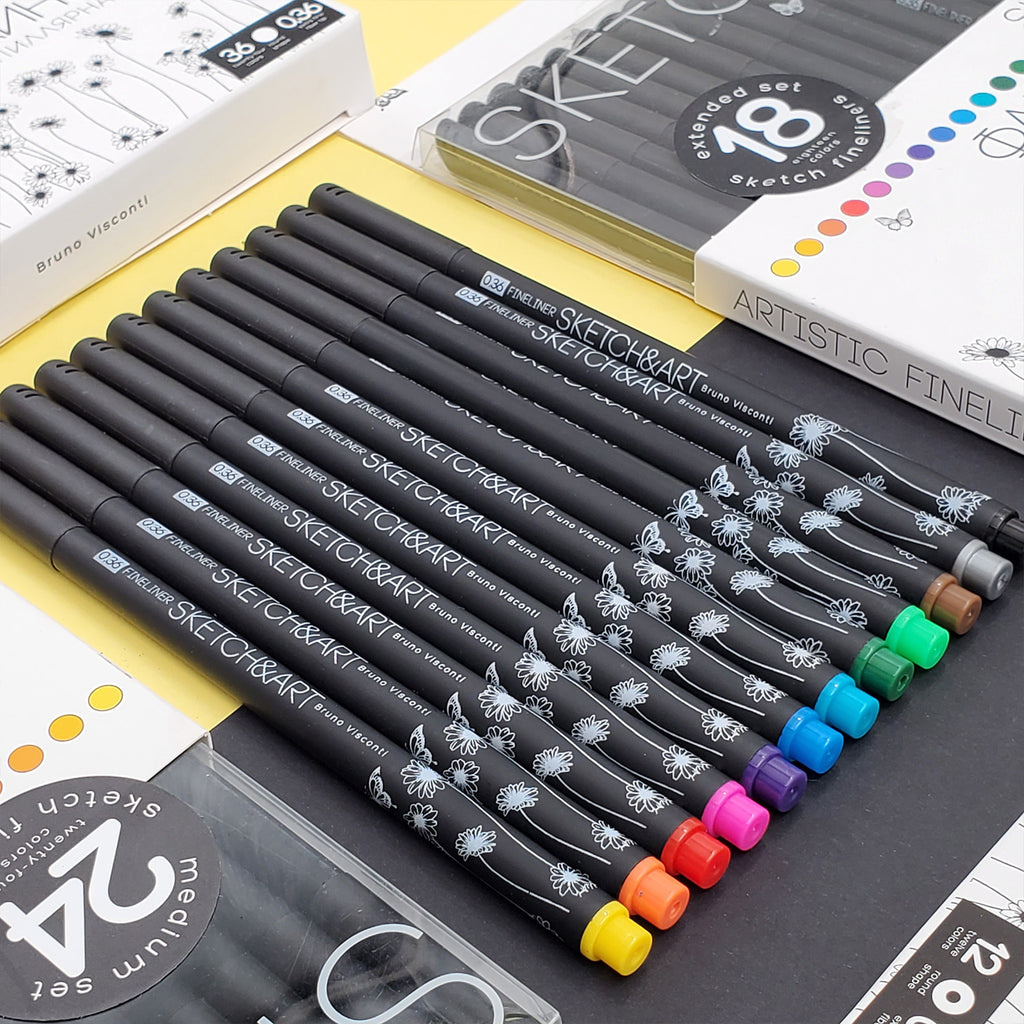 Bruno Visconti Sketch&Art "Black Edition" Fineliners — 12 Colours, 0.36 mm