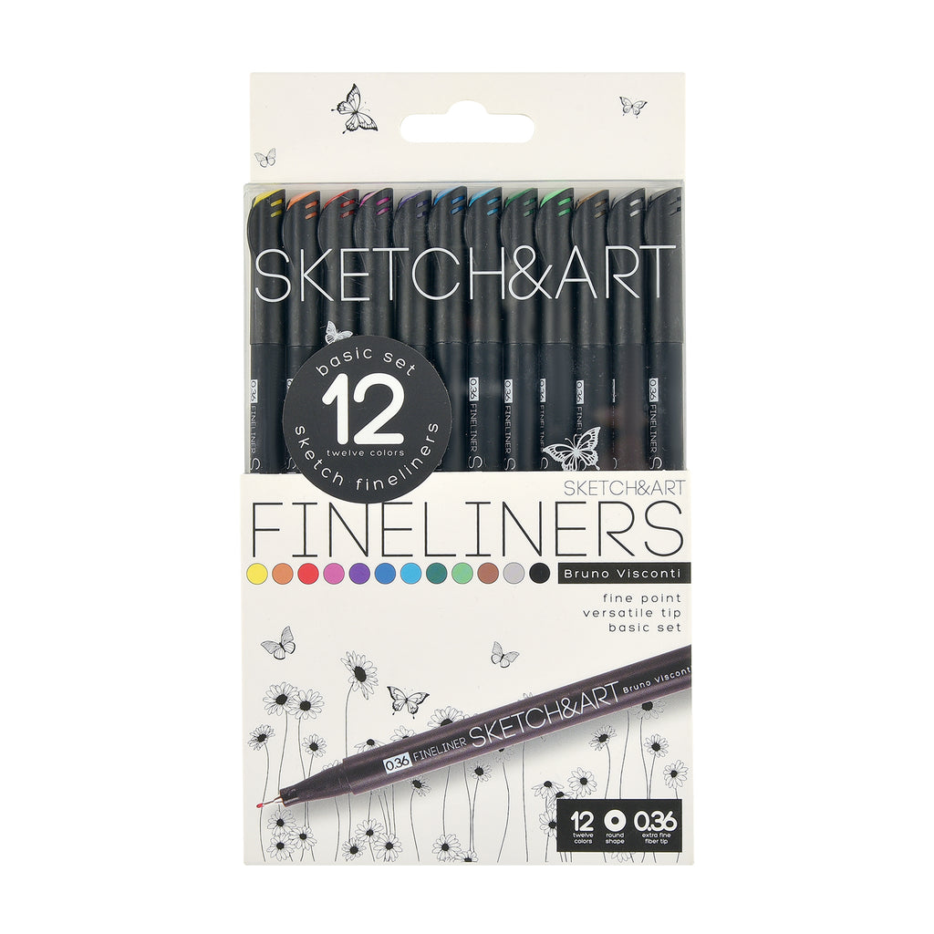 Bruno Visconti Sketch&Art "Black Edition" Fineliners — 12 Colours, 0.36 mm