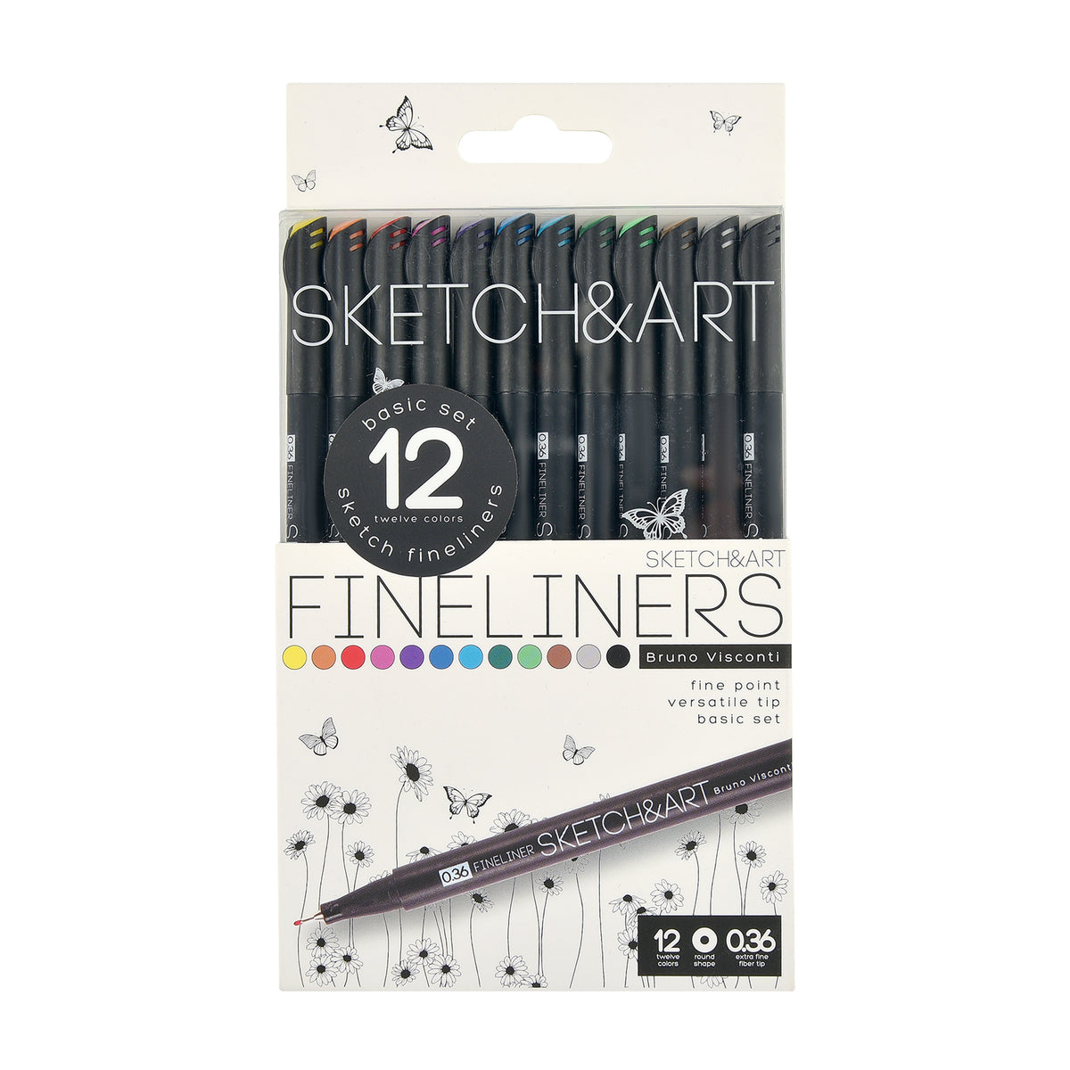 Bruno Visconti Sketch&Art "Black Edition" Fineliners — 12 Colours, 0.36 mm