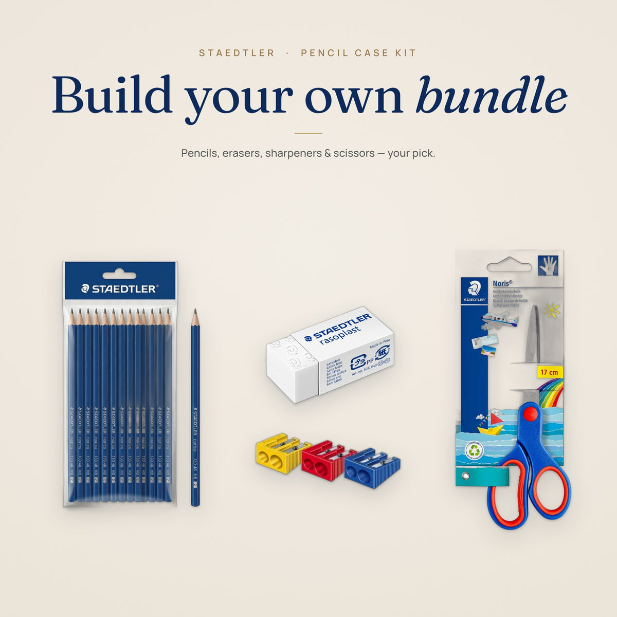 Pencil Case Bundle — Pencils, Eraser, Sharpener & Scissors