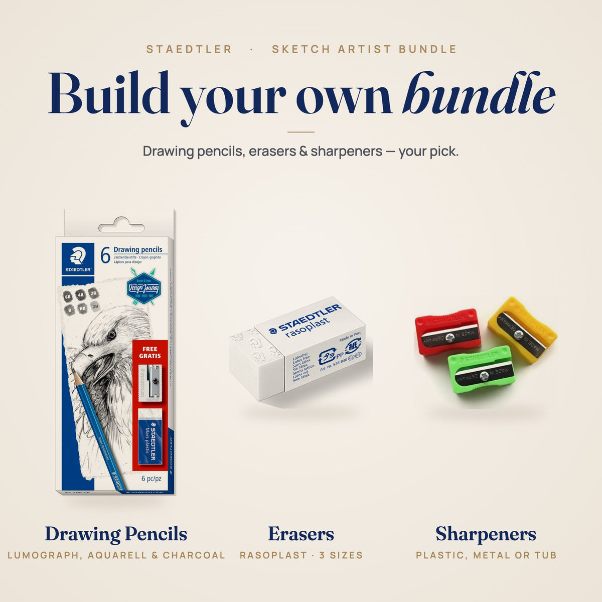 Sketch Artist Bundle: drawing pencils, erasers and sharpeners