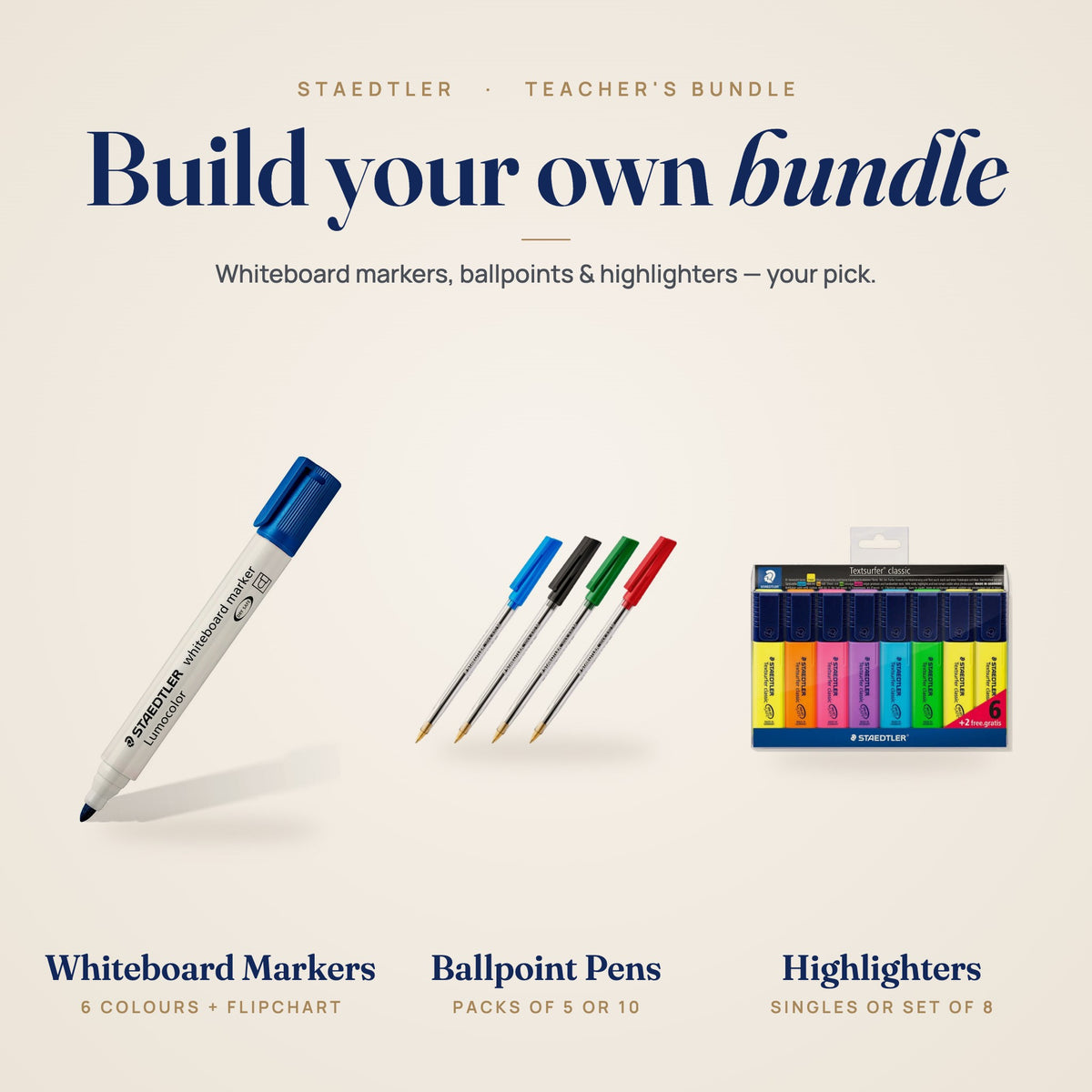 Teacher's Bundle: whiteboard markers, ballpoint pens and highlighters