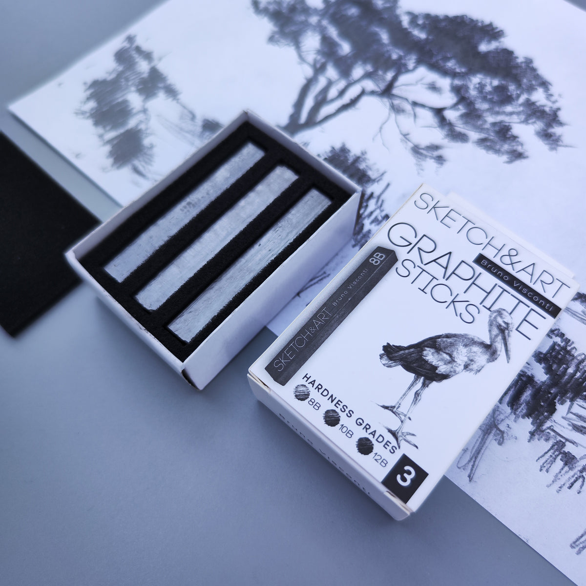 Bruno Visconti Sketch&Art Compressed Graphite Sticks — Set of 3 (8B, 10B, 12B)