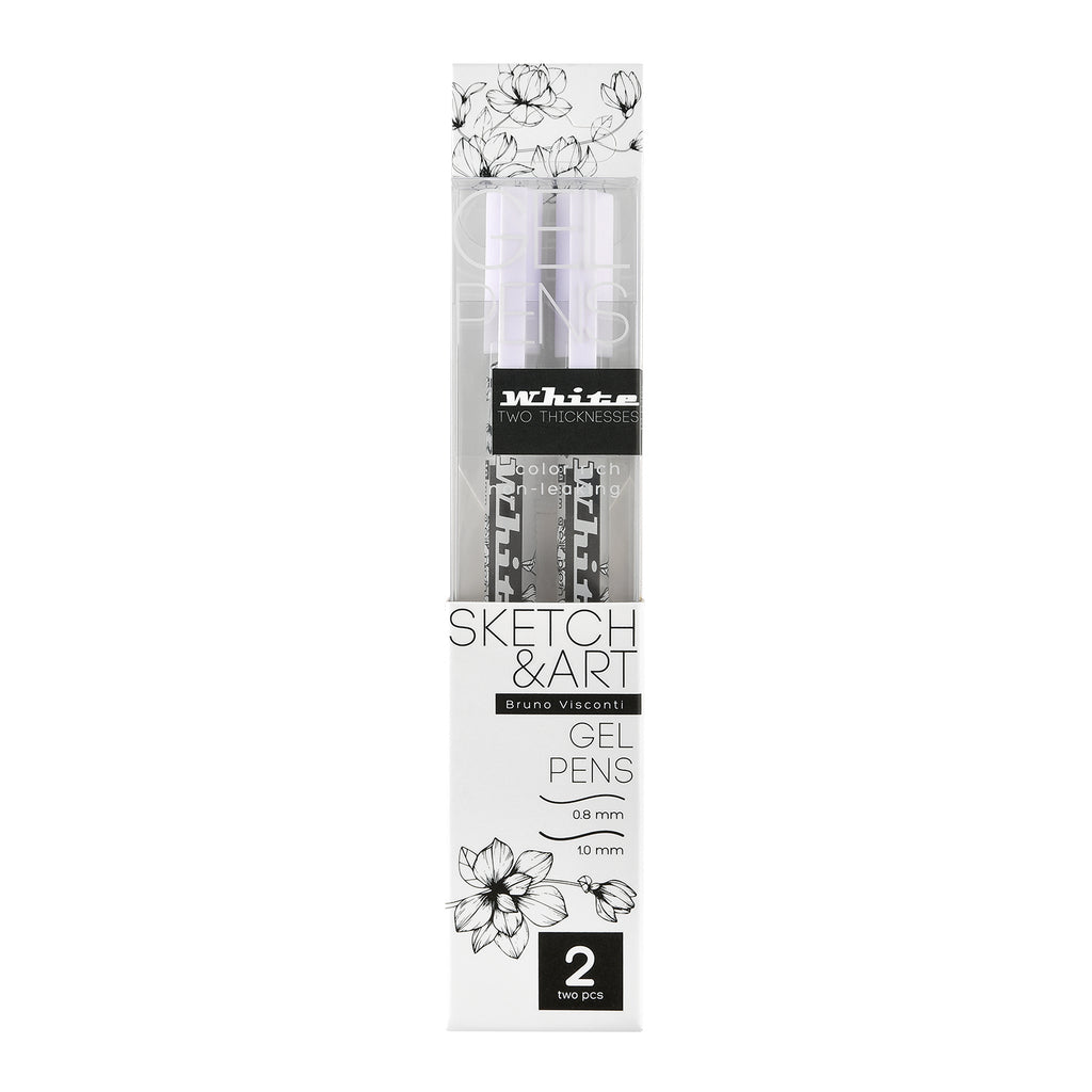 Bruno Visconti Sketch&Art White Gel Pens — Set of 2 (0.8 mm & 1.0 mm)